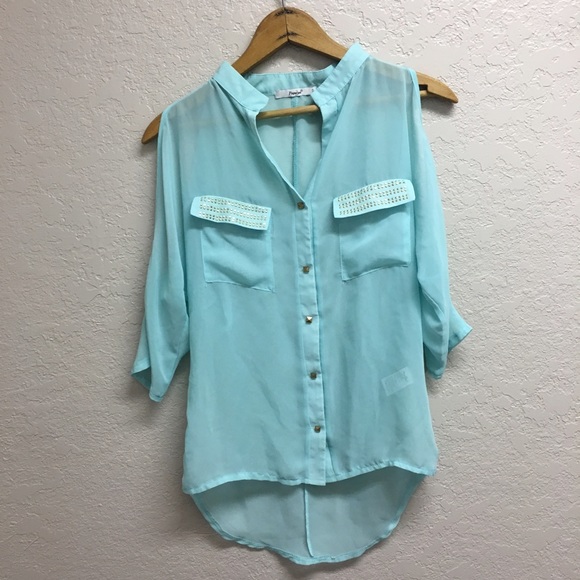 Teal Open Shoulder Top - Picture 2 of 4
