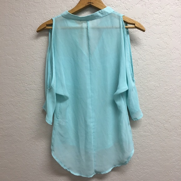Teal Open Shoulder Top - Picture 3 of 4
