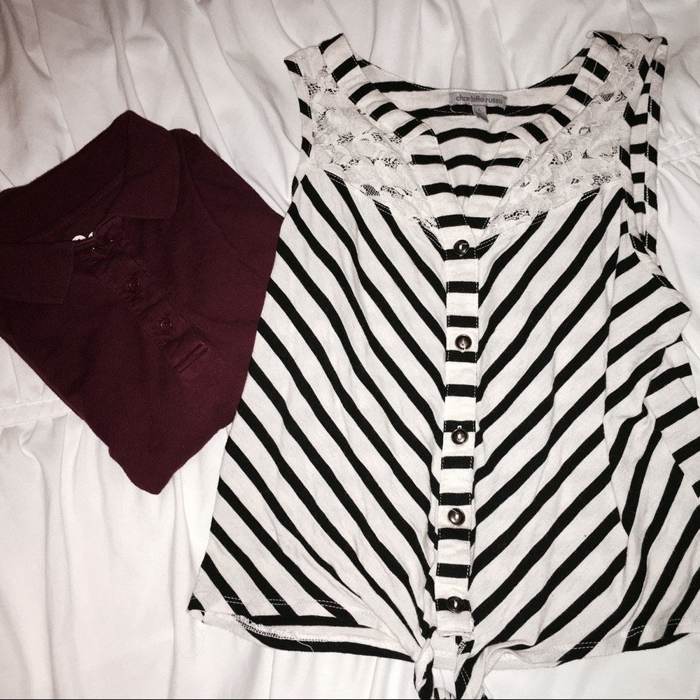 *BUNDLE* GARNET POLO & STRIPED TOP