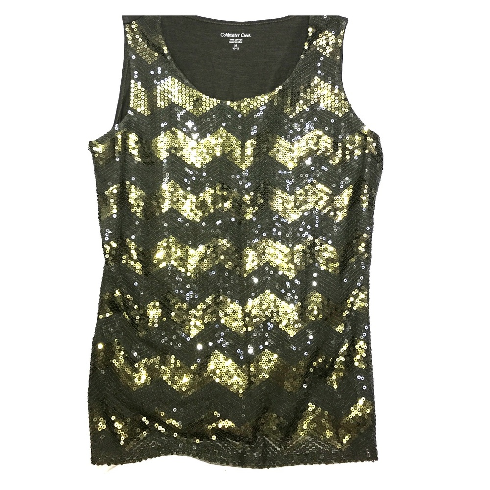 Coldwater Creek Olive Sequined Tank in Medium