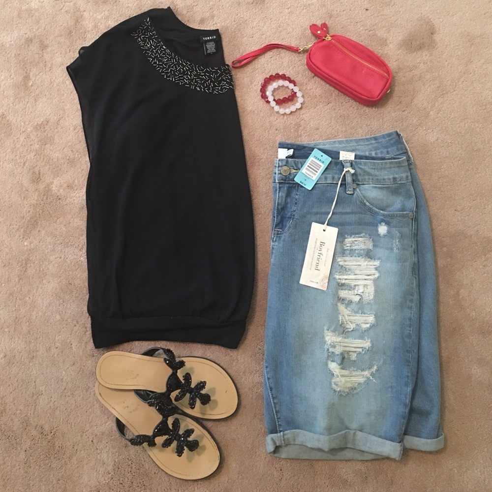 Black Dolman Top with Beaded Neckline