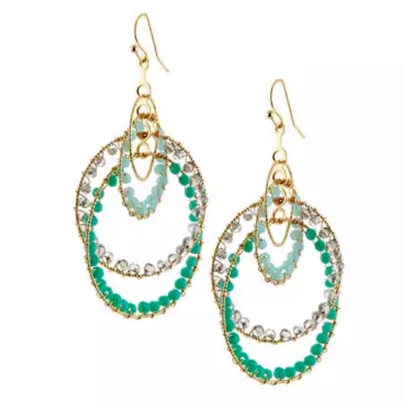NIB- Layered Crystal Beaded Circle Drop Earrings - Picture 1 of 3