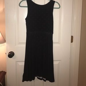 Dark blue petite midi dress with red design