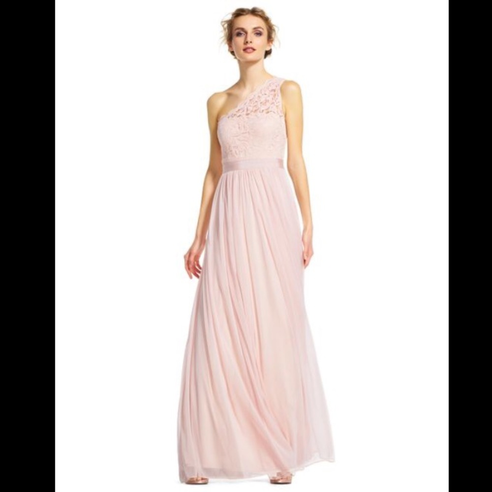 Adrianna Papell One Shoulder Lace Dress - 0 Blush