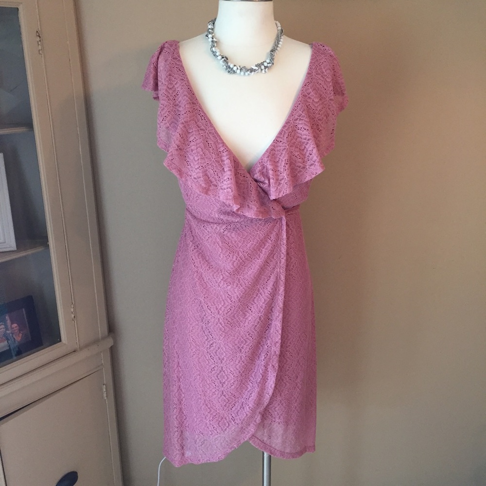 Charlotte Russe dusty pink lace wrap dress-small
