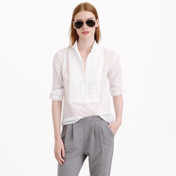 J. Crew Tops - J. Crew Swiss Dot Tuxedo Shirt