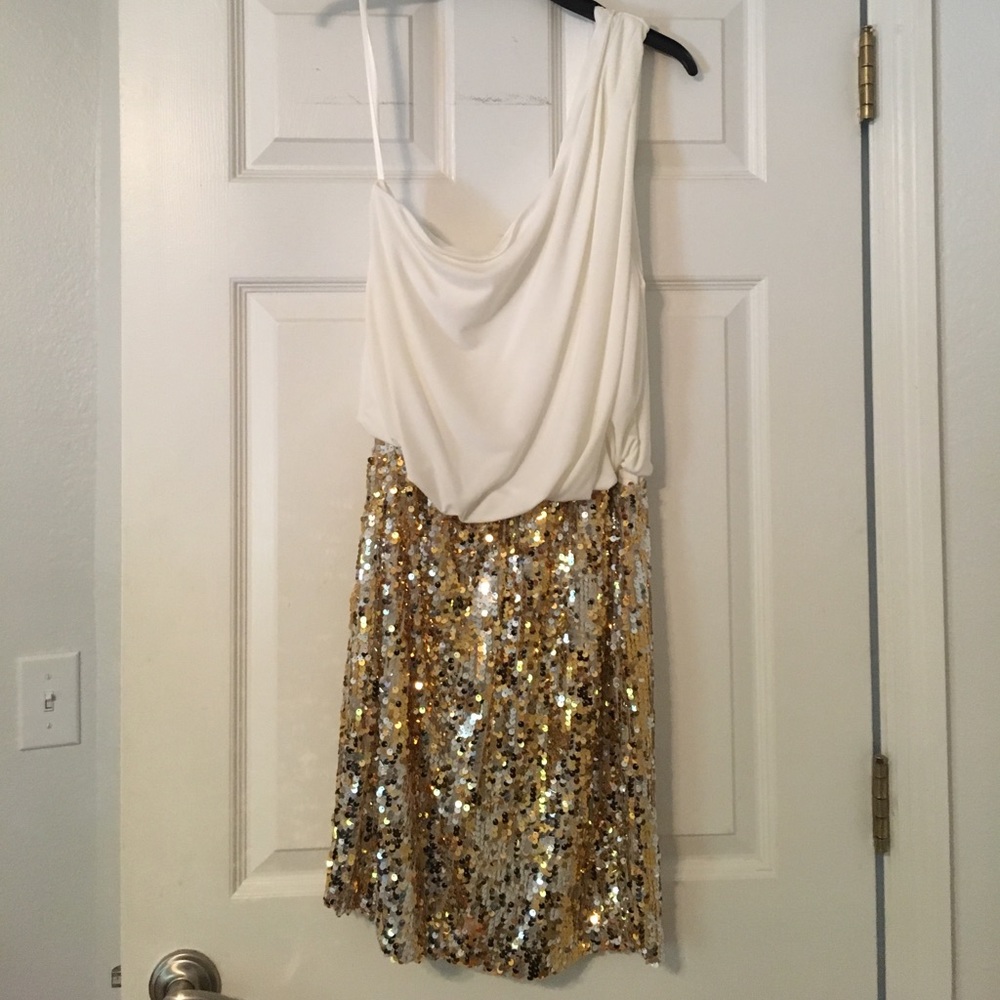 White and gold sequin dress