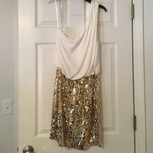 White and gold sequin dress