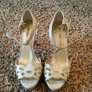Anne Klein silver strappy, stiletto sandals