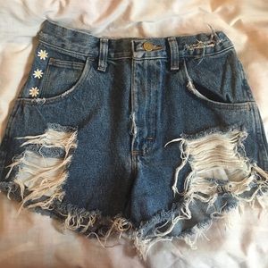 Distressed denim shorts