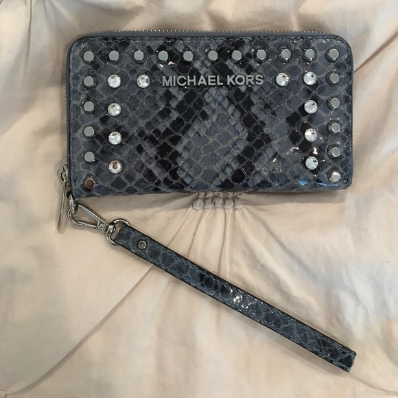 Michael Kors Handbags - Michael Kors Snakeskin Studded Wristlet