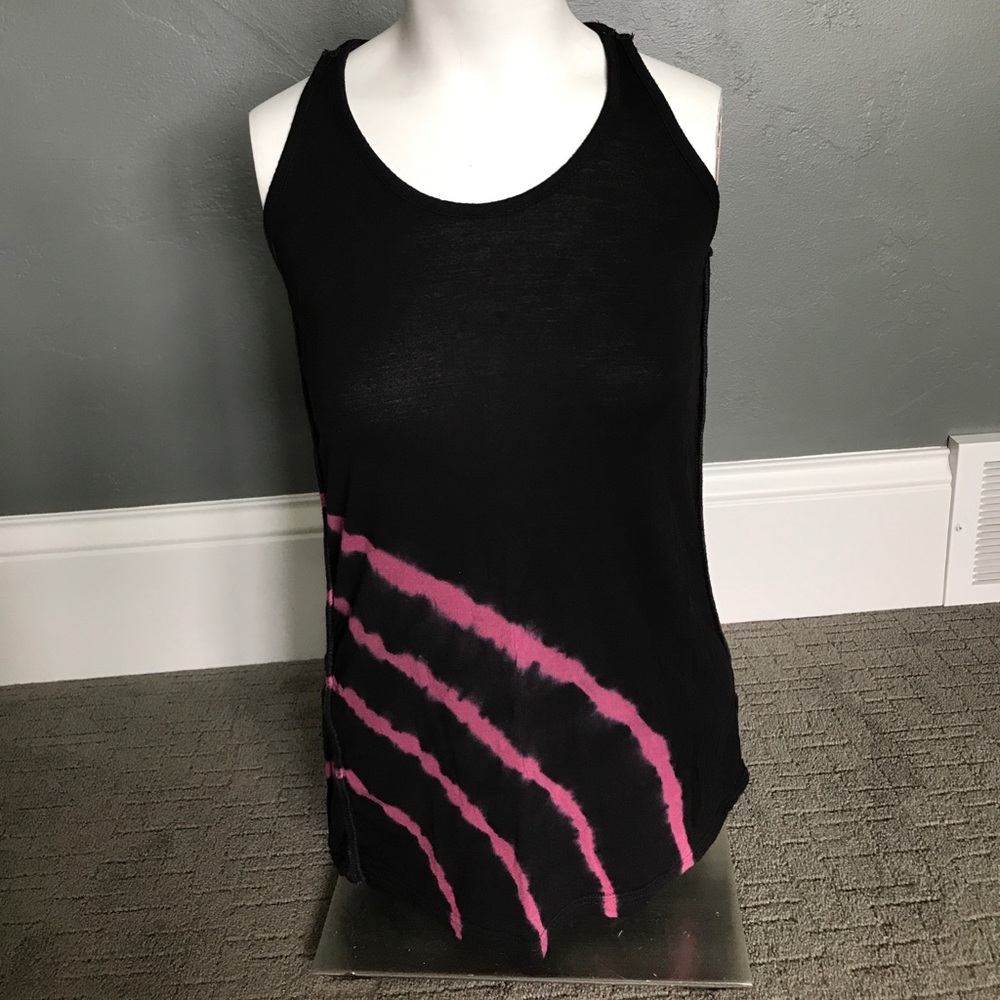Black/pink tie dyed crochet detail racer back top