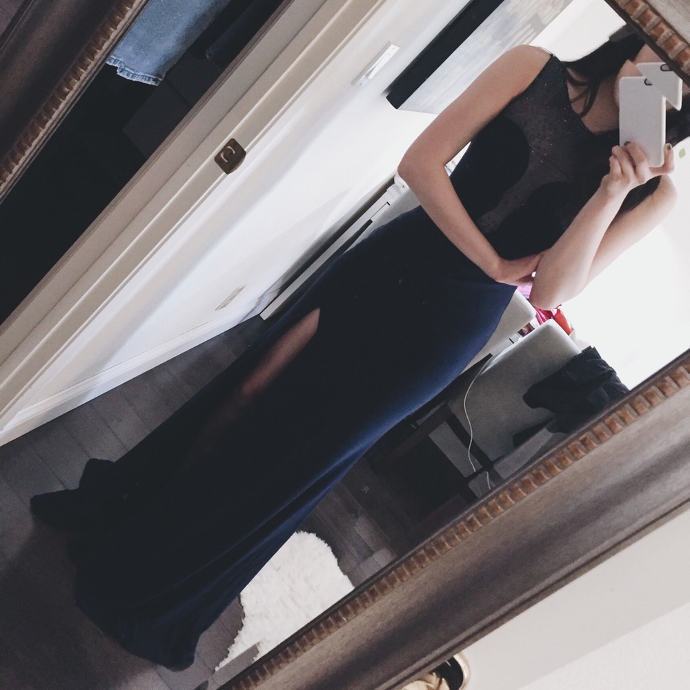 Navy Jewel Long Prom Dress