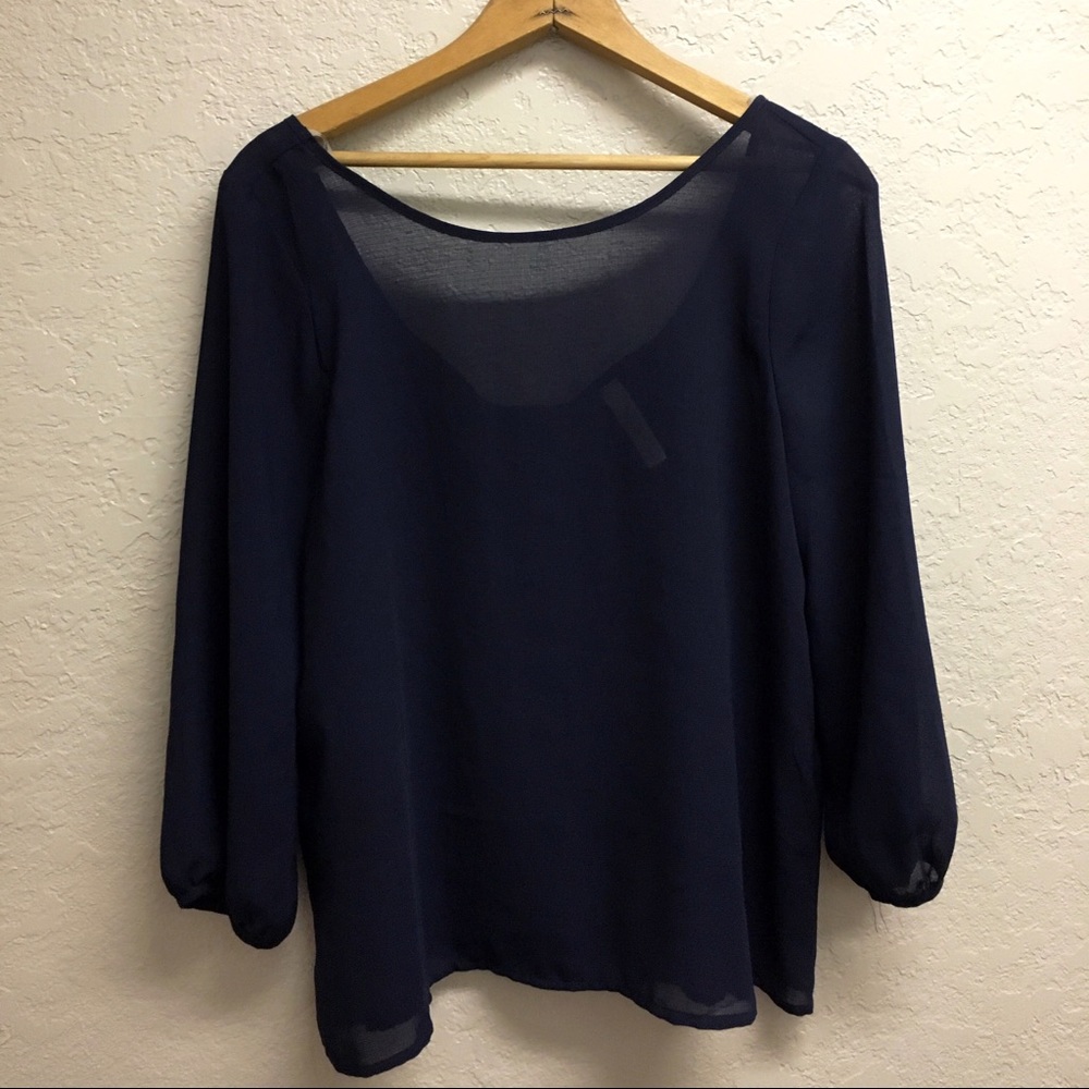 Navy Blue Bow in Back Blouse