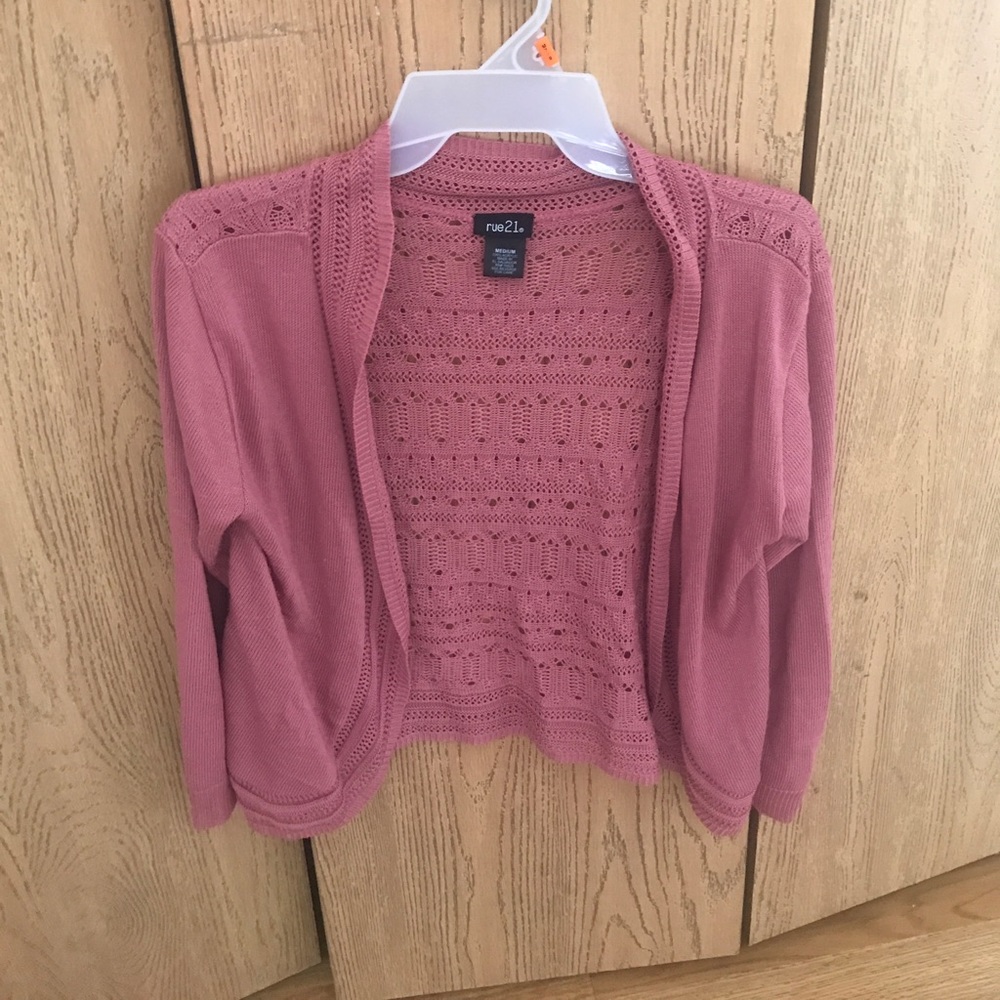 Blush crochet knitted open cropped shrug/cardigan