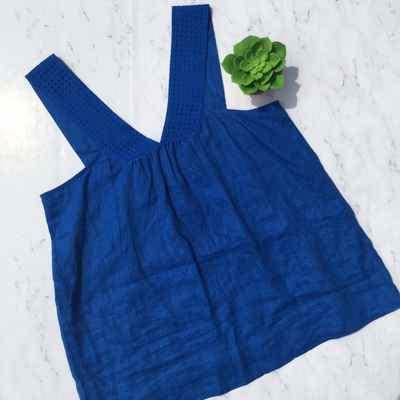 J. Crew Tops - J Crew Linen Summer Top Blue Eyelet Sleeveless