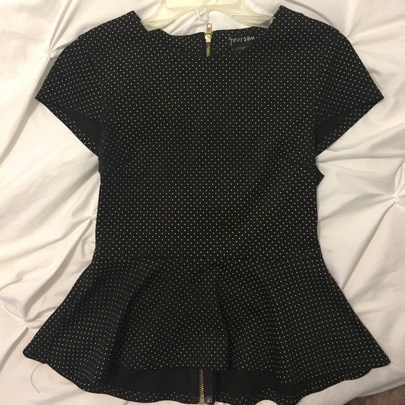 Black with gold polka dot dressy top - Picture 1 of 2