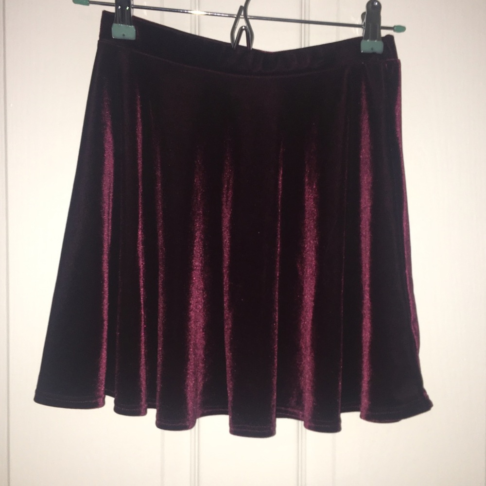 Deep red velvet skater skirt