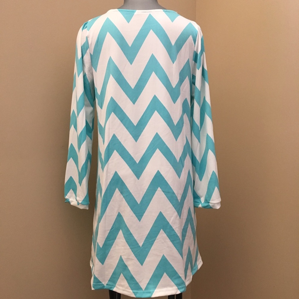 Casual Chevron Long Sleeve Mini Dress *Teal Color* - Picture 4 of 5