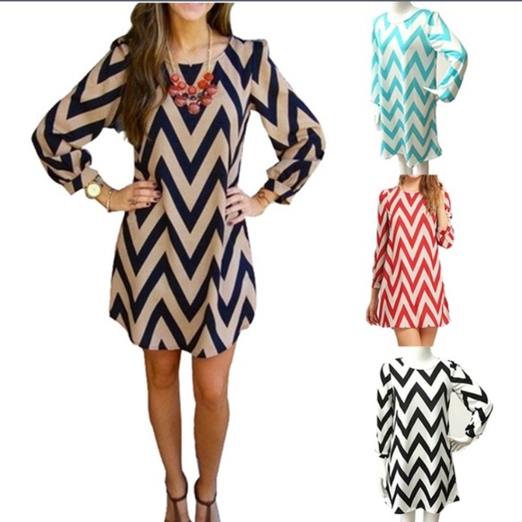 Dresses & Skirts - Casual Chevron Long Sleeve Mini Dress *Teal Color*