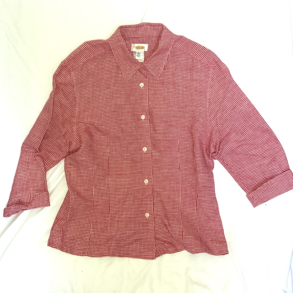 Talbots red gingham 3/4sleeve blouse, Large