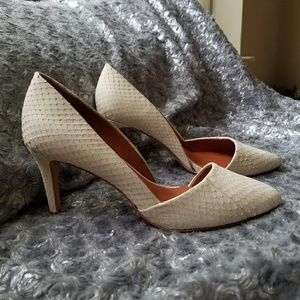 Rebecca Minkoff cream scalloped leather heels