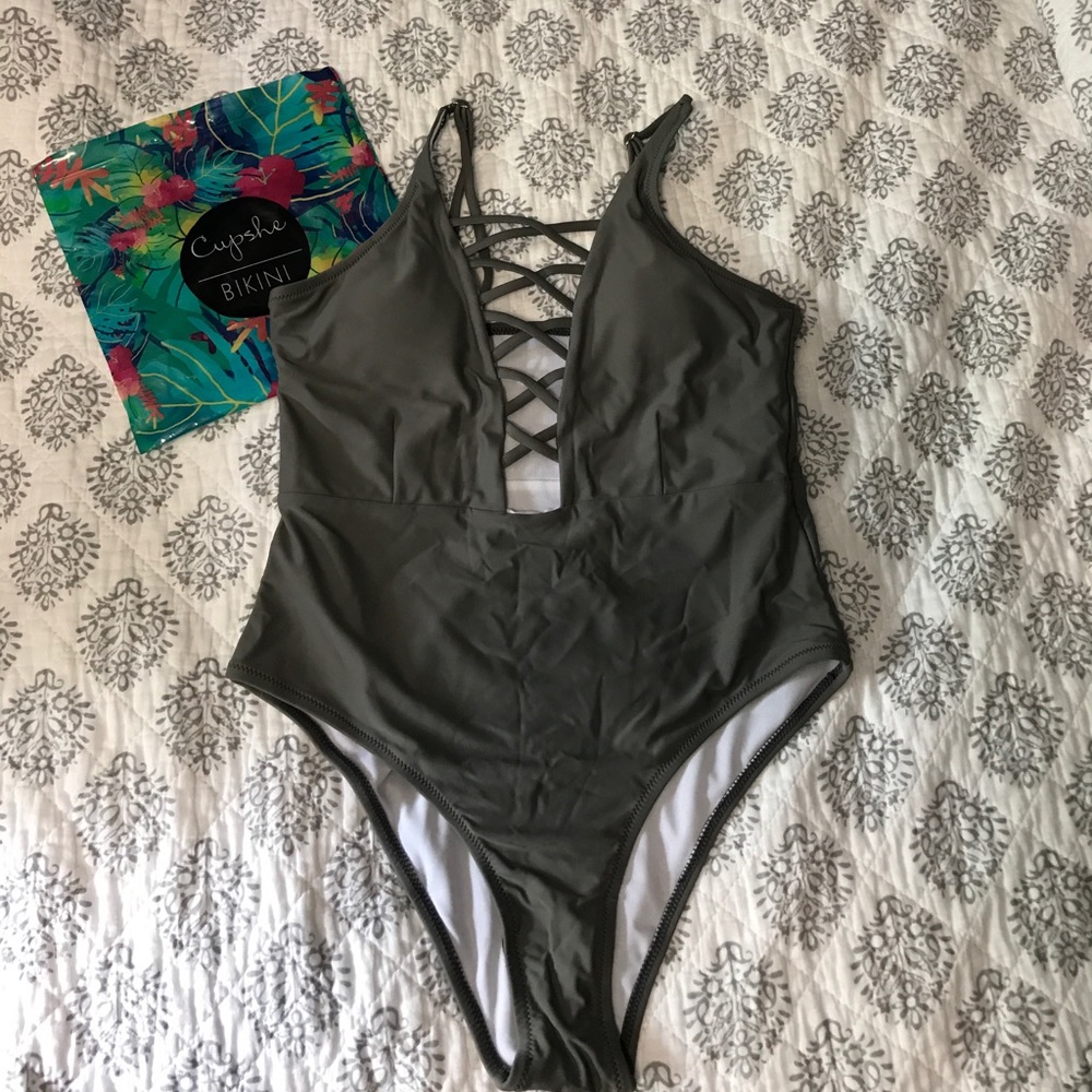 Sexy gray lace up one piece swimsuit NEW