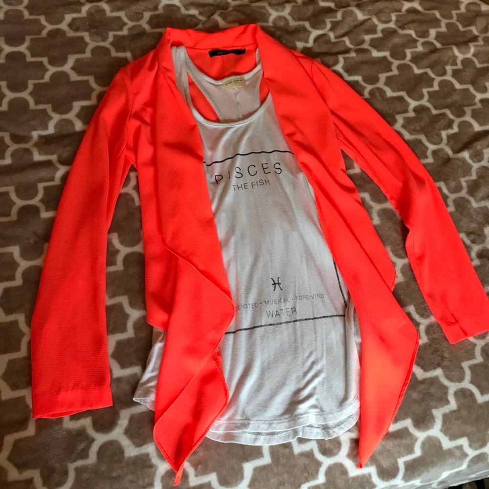 Neon coral lightweight blazer / cardigan