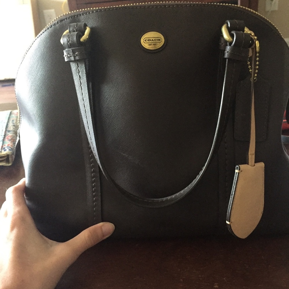 Genuine leather dark brown Coach bag
