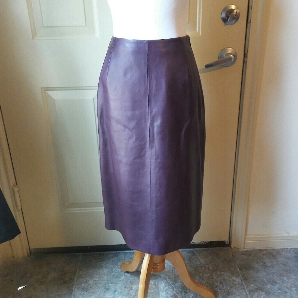 Prada 100% Leather Plum Pencil Skirt