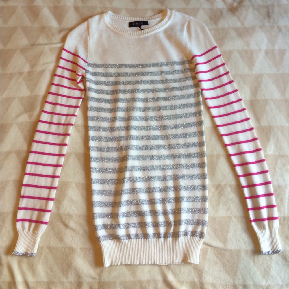 Energie Creme Silver & Pink Striped Sweater