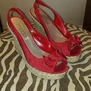 Red Open Toe Wedges
