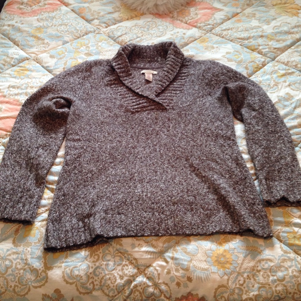 Soft brown shawl-collar sweater