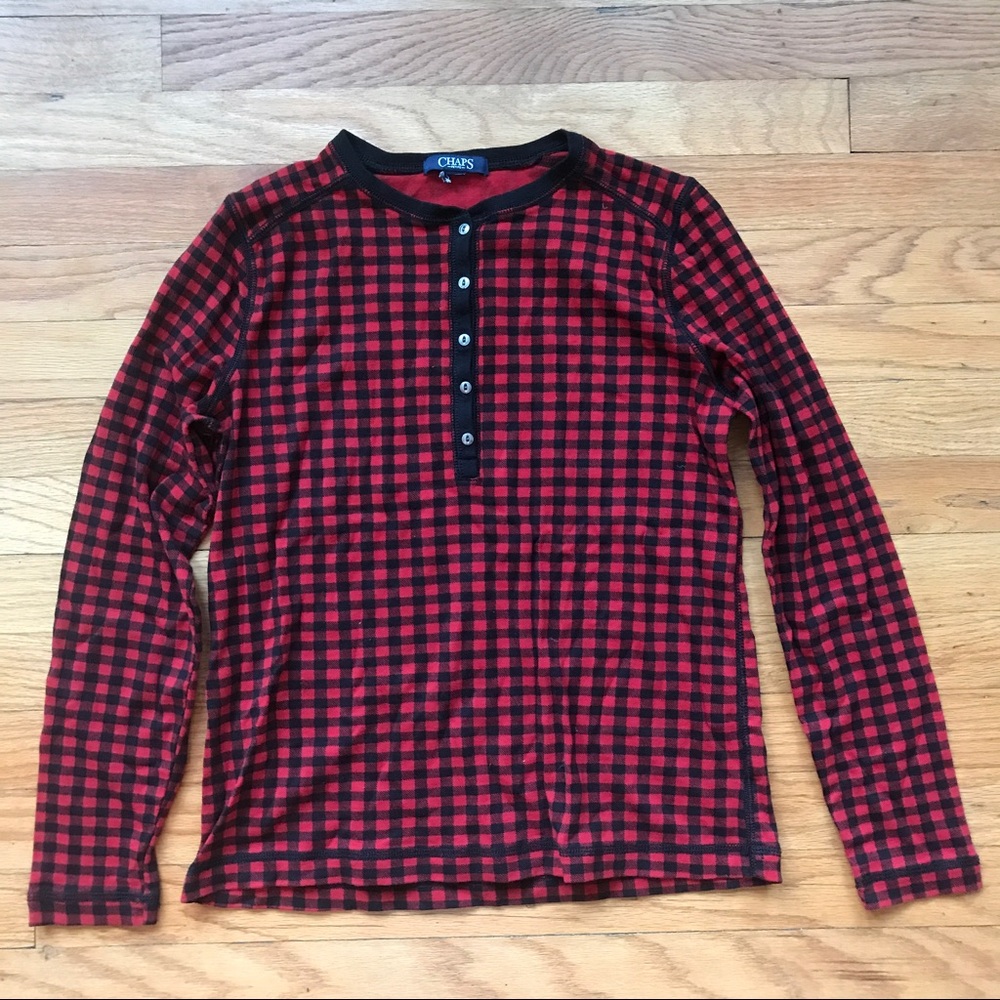 Chaps Red and Black Gingham Button Long Sleeve