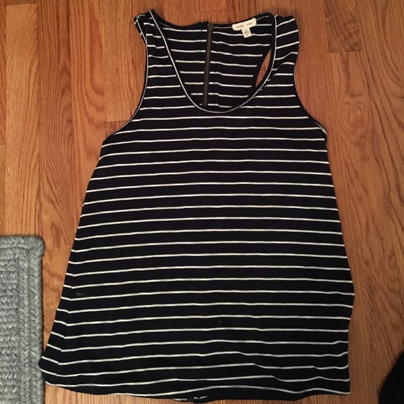silence + noise Tops Navy Blue Striped Tank Top With Zipper Back