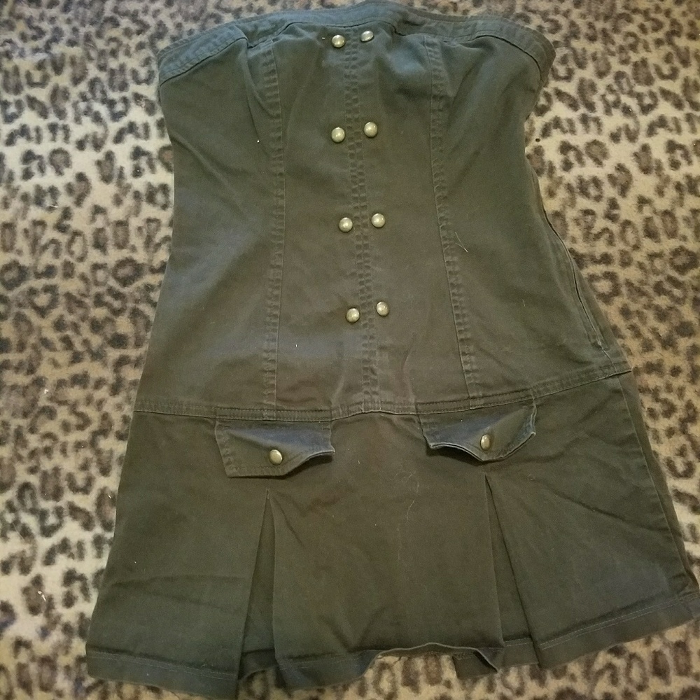 Olive Green Pleated Military Dress