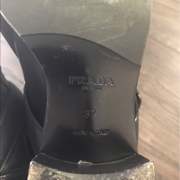 Prada Black Leather Fringe Buckle Boots Sz 37 - Picture 4 of 8