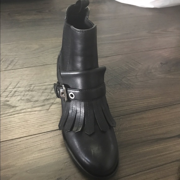 Prada Black Leather Fringe Buckle Boots Sz 37 - Picture 5 of 8