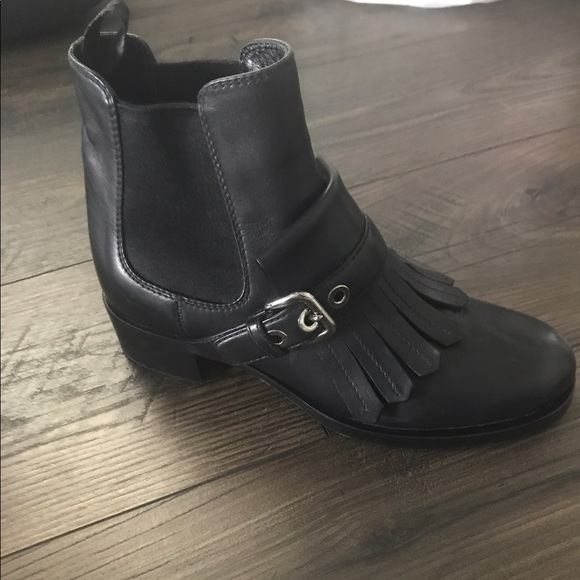 Prada Black Leather Fringe Buckle Boots Sz 37 - Picture 8 of 8