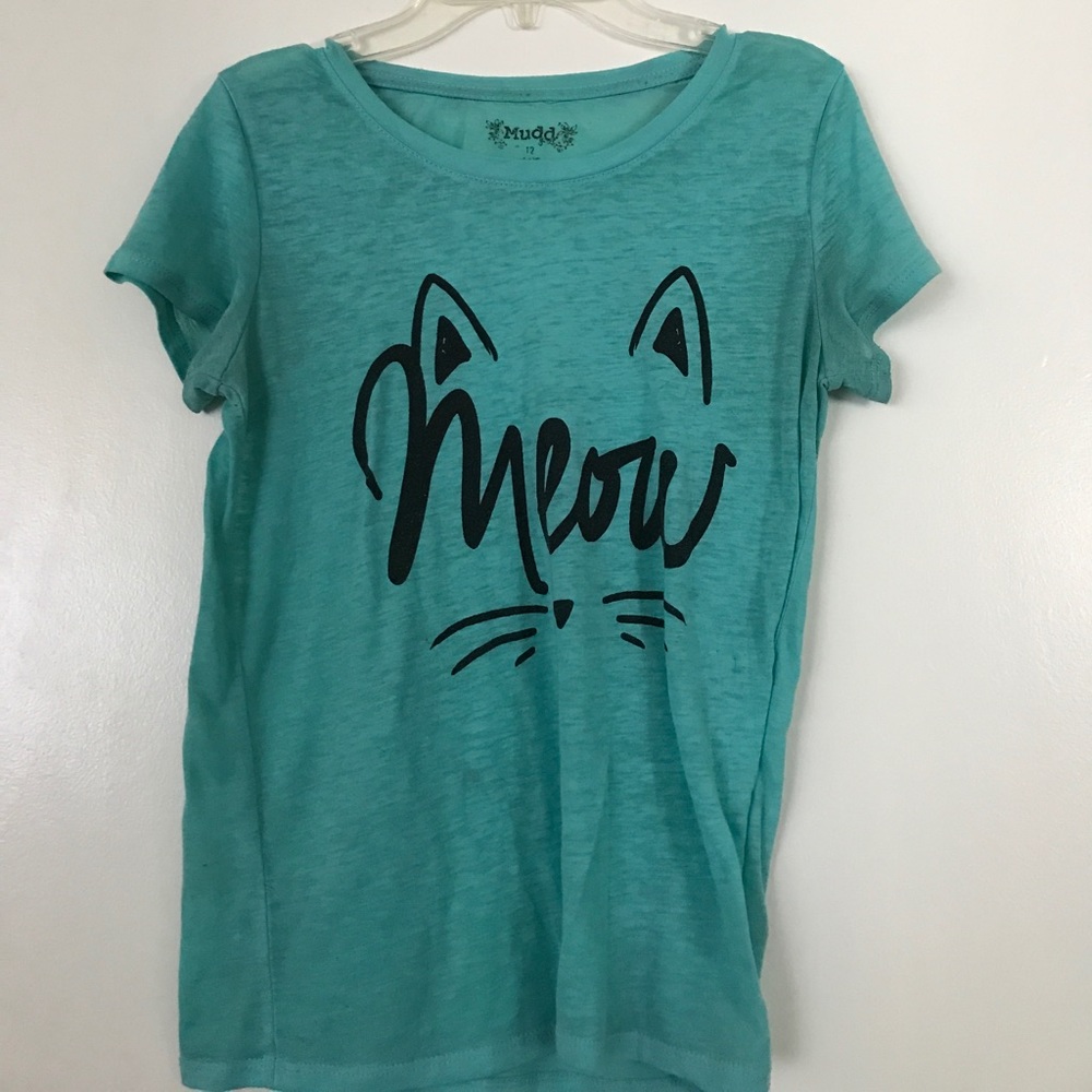 Girls aqua cat shirt