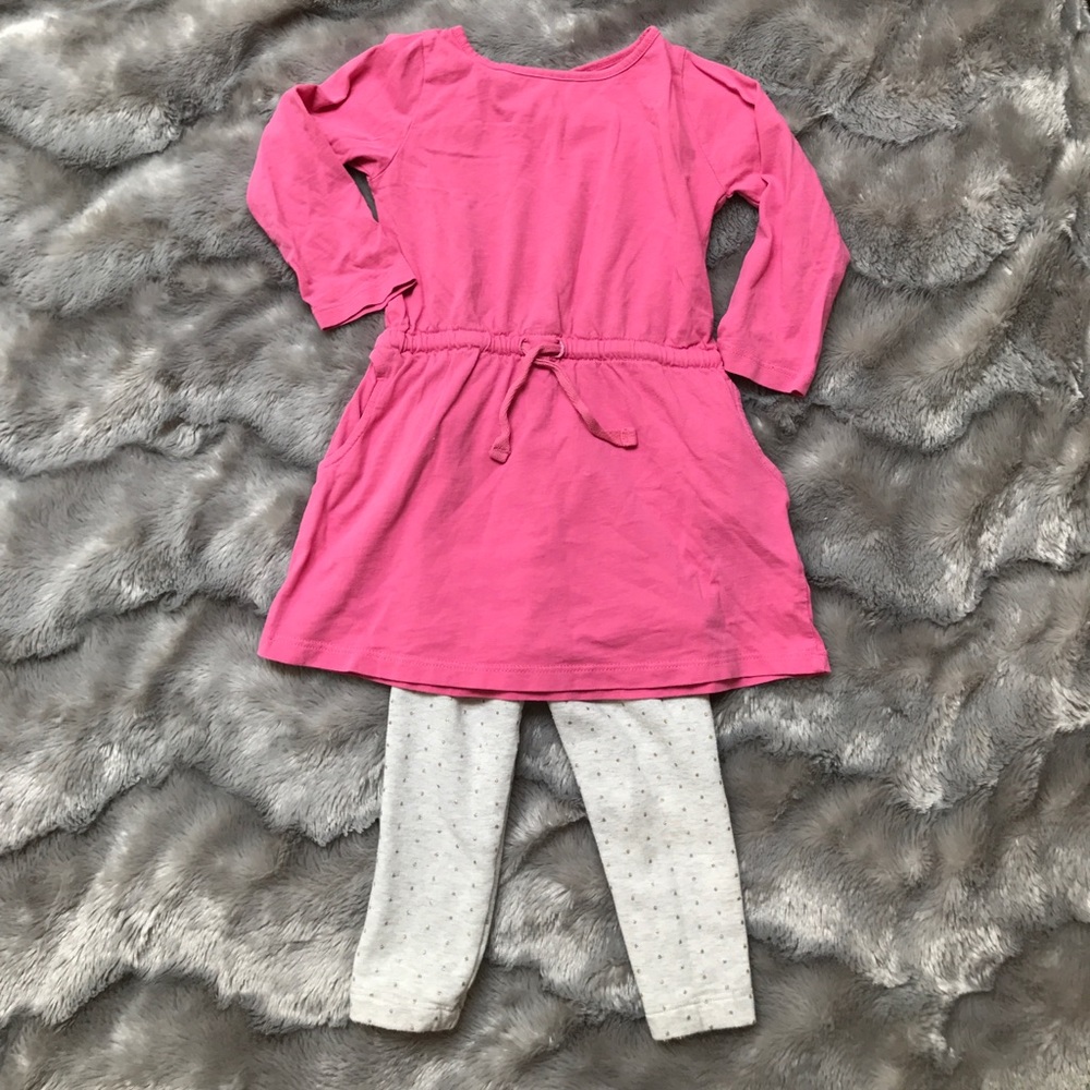 Bundle Gap gold polkadot leggings & pink H&M dress