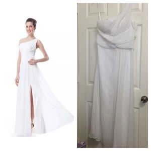 One Shoulder White Maxi Dress with Slit