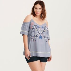 NWT Torrid Embroidered Floral Cold Shoulder Top