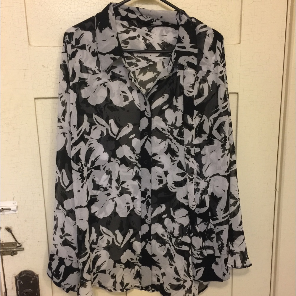 Lane Bryant Black and White Floral Dress Top