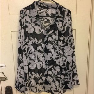 Lane Bryant Black and White Floral Dress Top