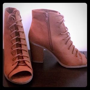 Brown suede lace up booties