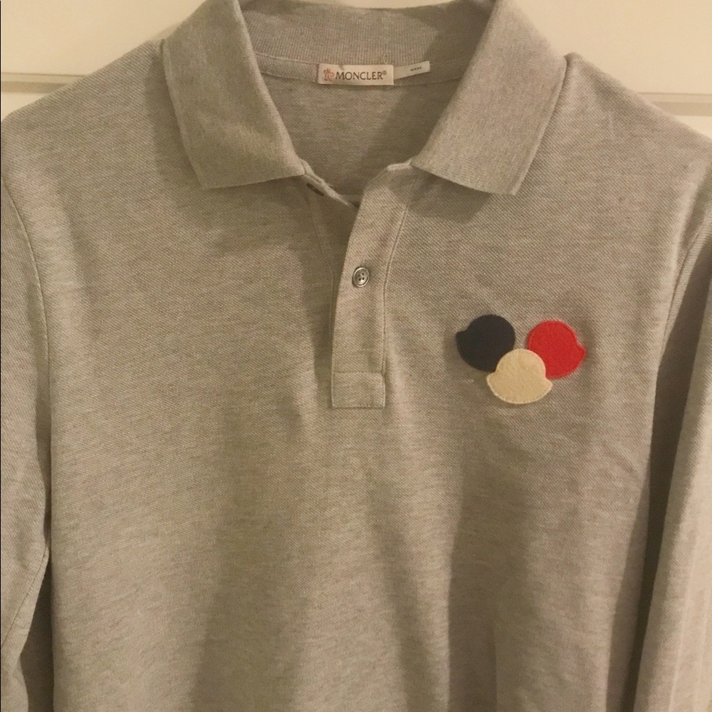 Moncler Logo Longsleeve Polo Shirt (Gray, S)
