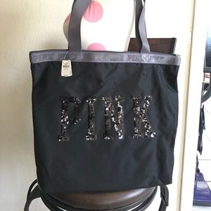 VS PINK Black Logo Sequenced Tote Bag