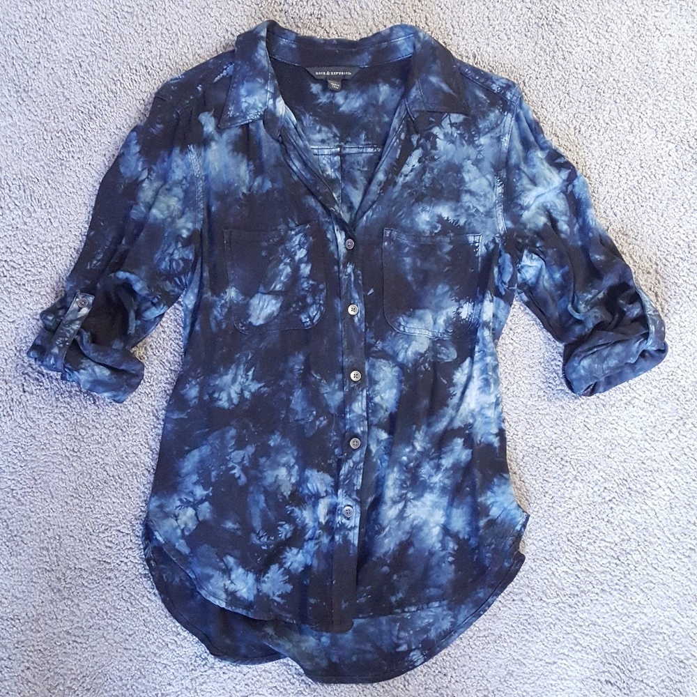 Black and Blue Tie Dye Button Up