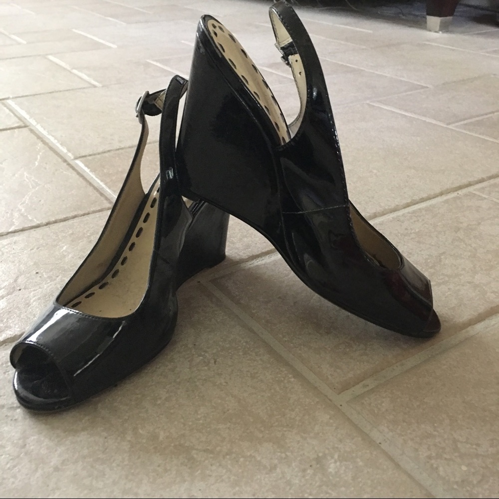 Nine West peep-toe patent leather wedge